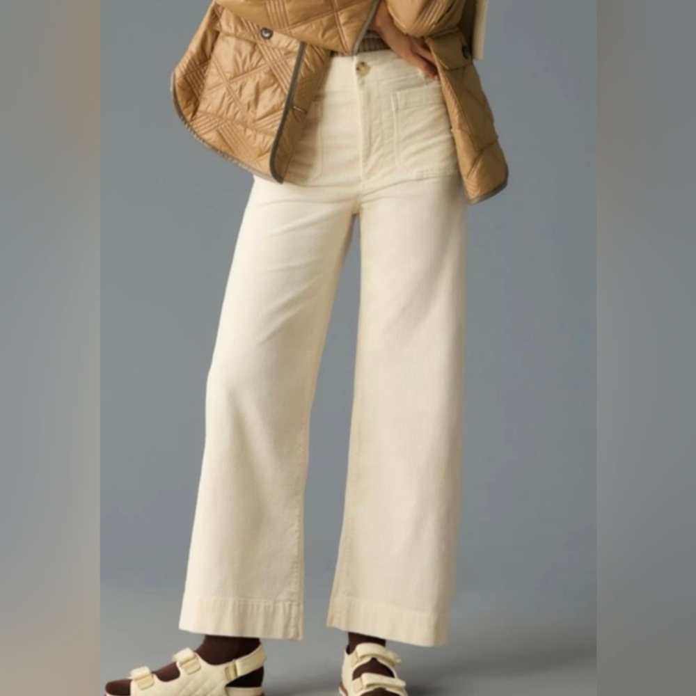 🌟40% OFF SALE Anthropologie Maeve Colette Crop Wide Leg Corduroy Cream Pant, 29